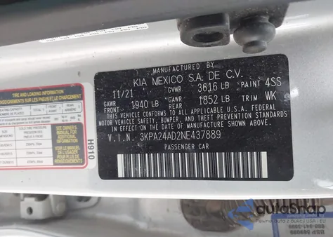 2022 Kia Rio Lx from USA, damaged, VIN 3KPA24AD2NE437889